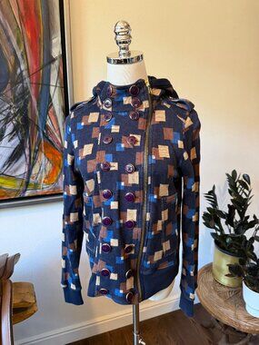 Marc by Marc Jacobs Women's Geometric Print Zip Hoodie Jacket Military Large Y2K